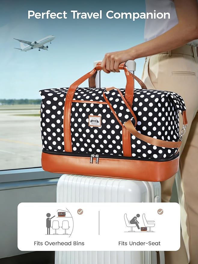 Travel Duffle Bag, Weekender Bags for Women Carry On Travel Bag Overnight Bag with Shoe Compartment Toiletry Bag, Large Weekend Tote Bag Gym Bag Hospital Bag for Labor and Delivery 50L, Dots