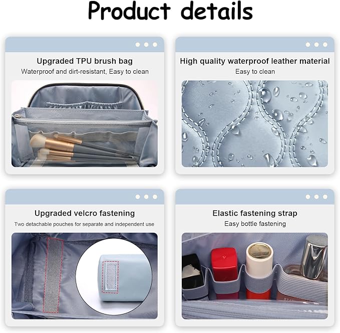 BOYATU Travel Makeup Bags for Women Cosmetic Bag: Puffy Make up Bags Set of 3 - Vegan Leather Makeup Organizer - Waterproof Large Toiletry Bag with Compartments - Travel Essentials (H-4-Blue)