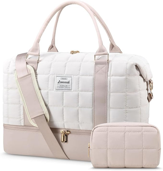 LOVEVOOK Weekender Bags for Women with Shoe Compartment, Carry On Overnight Bag with Toiletry Bag, Personal item travel bag with Wet Pocket, 2Pcs Set