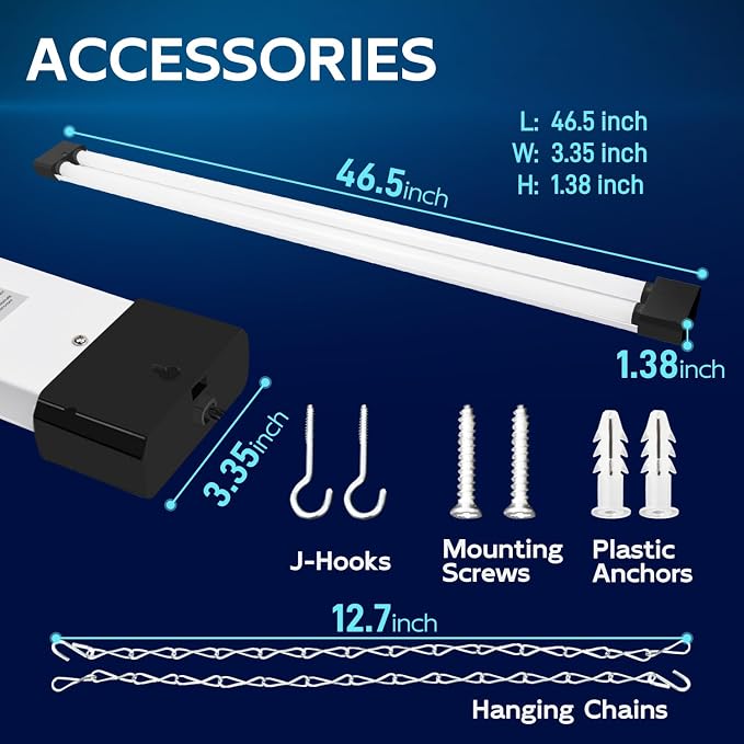 hykolity 4FT Linkable LED Shop Light for Garage,6500LM,5000K Daylight | 60W Utility Light Fixture for Garages,Workshops,Basements,LED Workbench Light with Plug,Hanging or Surface Mount,Black - ETL