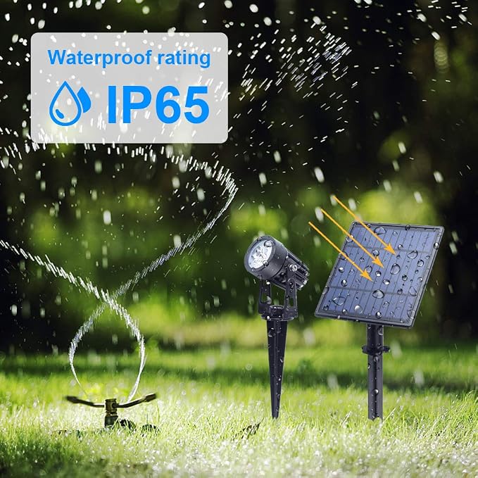 APONUO Metal Solar Spot Lights Outdoor with 9.8ft Cable Solar Powered Landscape Lighting Low Voltage IP65 Waterproof Auto On/Off for Outside Garden Yard Landscape Pathway Garage-Cool White(2-in-1)