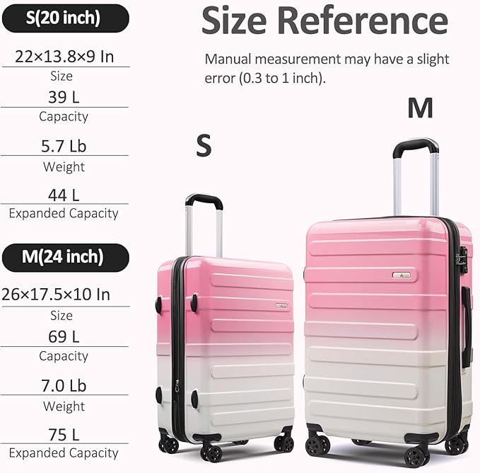 Carry on 20inch Luggage with Spinner Wheels, Lightweight PC+ABS Hard Shell Suitcases, Expandbale Storage & TSA Aprovel Lock