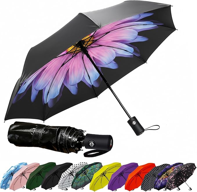 SIEPASA Compact Travel Umbrella - Windproof Auto Open/Close, Small Folding Umbrella for Rain - Lightweight & Durable with Fiberglass Frame, Waterproof Canopy - Fits Backpack, Purse, Suitcase. (Glaze)