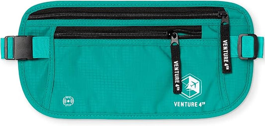 VENTURE 4TH Money Belt for Travel – Hidden Under-Clothes RFID Blocking Passport Holder & Slim Travel Wallet Pouch for Men & Women to Protect Cash, Cards & Documents (Turquoise)