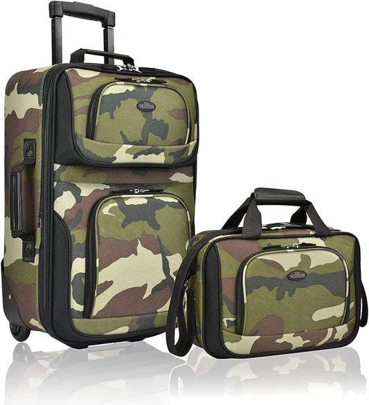 U.S. Traveler Rio Lightweight Softside Rolling Carry-on Suitcase, 2-Wheel Set, Camouflage