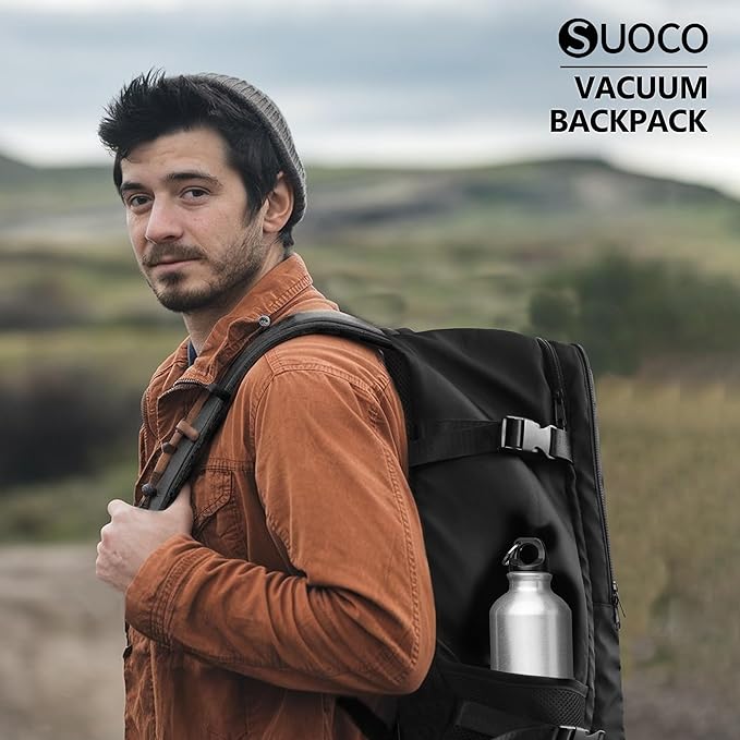 SUOCO Travel Backpack with Vacuum Bag, 60L Seal Compression Air Vac Back Pack with Travel Pump, Carry On Suitcase Luggage Flight Approved for Men Women Personal Item, Black | Seal Compression, Travel Pump, Carry On Suitcase, Luggage, Flight Approved, P...