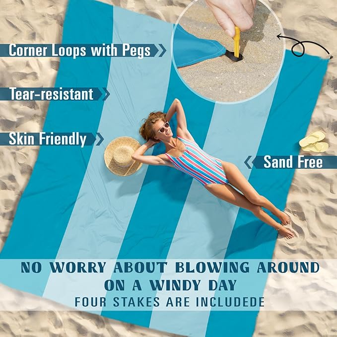 Beach Blanket Sandproof Waterproof 78''×110'' 1-7Adults Oversized,Compact Lightweight Durable Beach Mat for Travel Camping Hiking Picnic Blanket