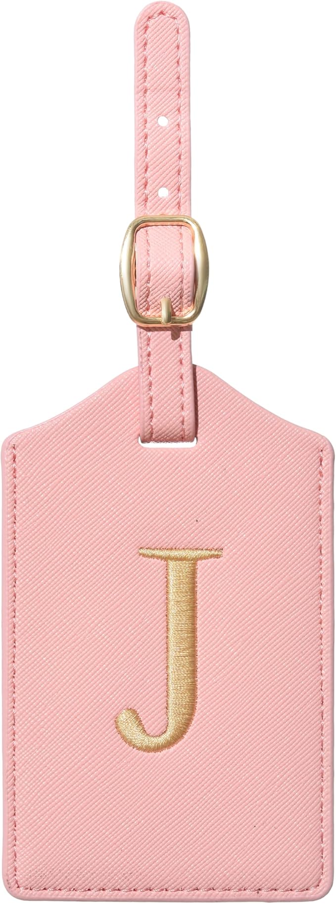 Initial Luggage Tag, PU Leather Luggage Tag, Embroidered Luggage Tag, Letter Luggage Tag, Monogrammed Luggage Tag, Luggage Tag for Baggage Bag Suitcase (J, Pink Leather+Champagne Gold Letter)