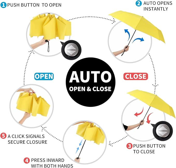 Anntrue Windproof Travel Umbrella, Auto Open Close Lightweight Compact Portable Backpack Folding Umbrella, Perfect for Car, Purse, Men and Women(Yellow)