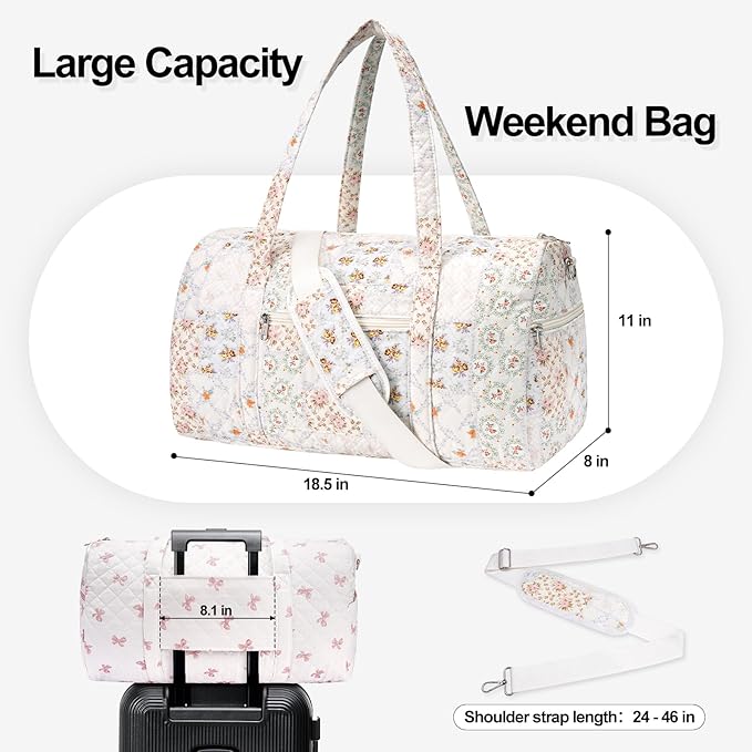 Gym Bag for Women, Cute Duffle Bag, Quilted Duffle Bag for Travel, Floral Duffle Bags, Weekend Bag with Zipper Pocket Dance Bag Organizer