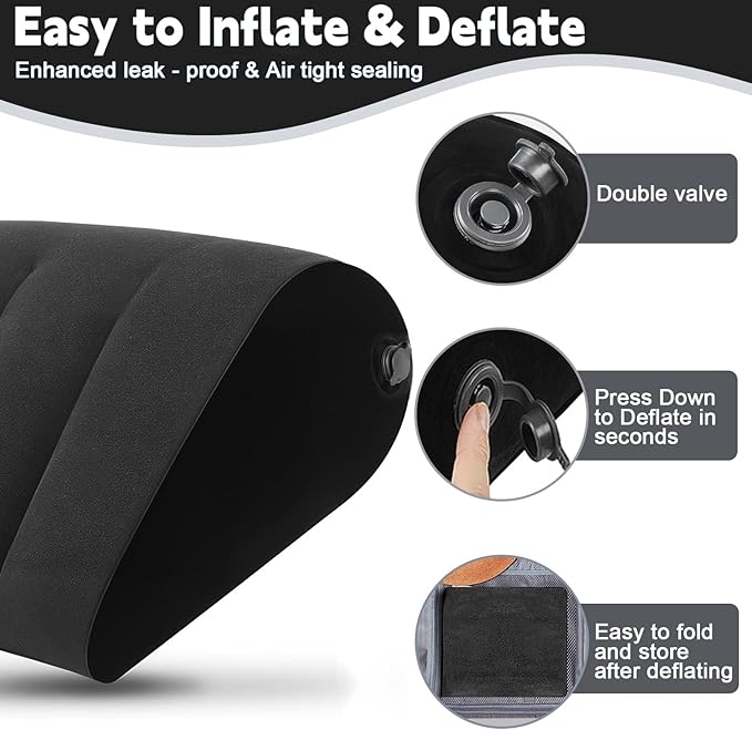 Prosixtoy Portable Wedge Pillow Inflatable Cushion - Body Positioners Lightweight Wedge Pillow for Sleeping, Leg Elevation, Use in Bed, Travel, Camping, Fast Inflating Deflation (Black)
