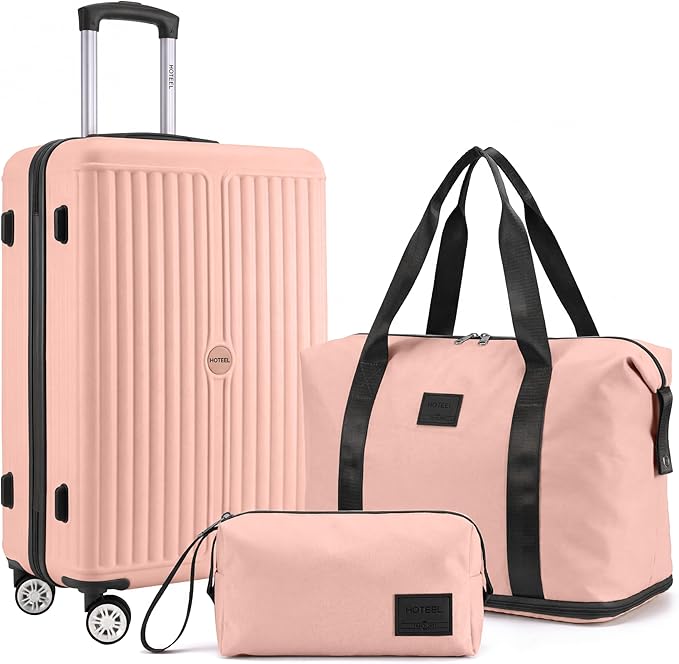 Hoteel 20Inch Luggage 3-piece Set, 360° Universal Suitcases with Wheels Hard Shell Suitcase with TSA Lock, Including Waterproof Luggage Bag, Travel Maletas for Men and Women,Pink