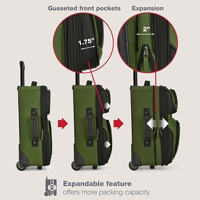 U.S. Traveler Rio Lightweight Softside Rolling Carry-on Suitcase, 2-Wheel Single, Green