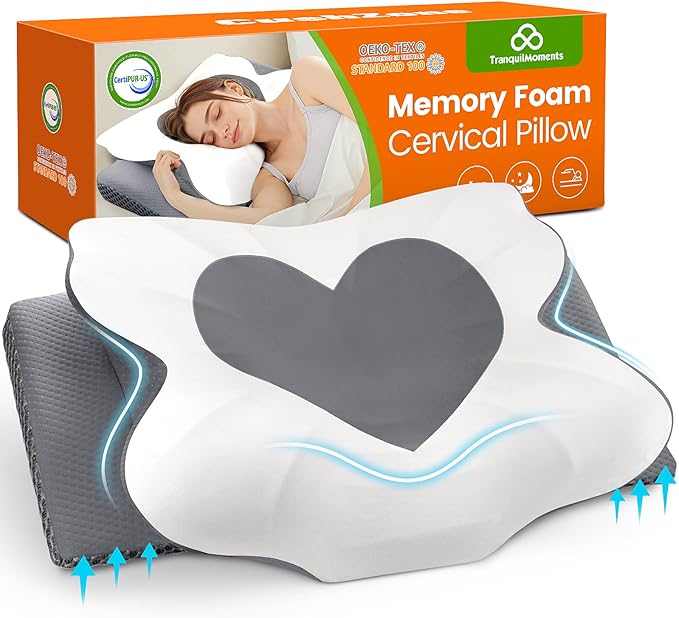 Cervical Neck Pillow for Sleeping, Memory Foam Pillow for Neck Support, Ergonomic Pillow for Pain Relief, Contour Bed Pillow for Side Back Stomach Sleepers, Grey, King Size