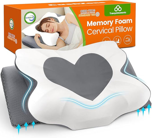 Cervical Neck Pillow for Sleeping, Memory Foam Pillow for Neck Support, Ergonomic Pillow for Pain Relief, Contour Bed Pillow for Side Back Stomach Sleepers, Grey, King Size