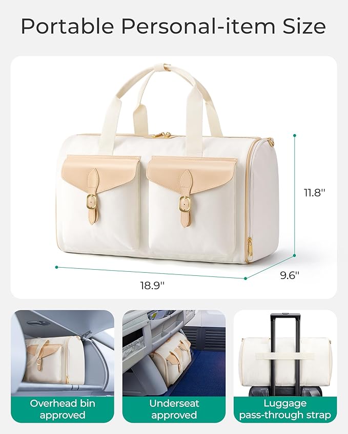 BAGSMART Duffel Bag for Women, Vintage Weekender Bags for Women, Overnight Gym Carry on Personal item for Travel, Beige