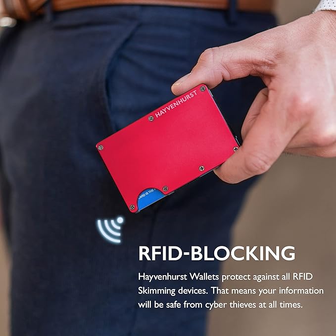 Hayvenhurst Wallet For Men - Reinvented Design Men's Wallet - Slim, Minimalistic & Seamless Card Case, Blocks RFID Scanners, Holds 12 Cards (Crimson)