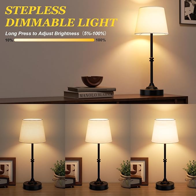 Kakanuo Rechargeable Cordless Table Lamp Black - 1 Pack 4000mAh Battery Operated Lamp, 3000K Warm Light, Touch Control Stepless Dimming, for Bedside, Dining Table, Home Decor