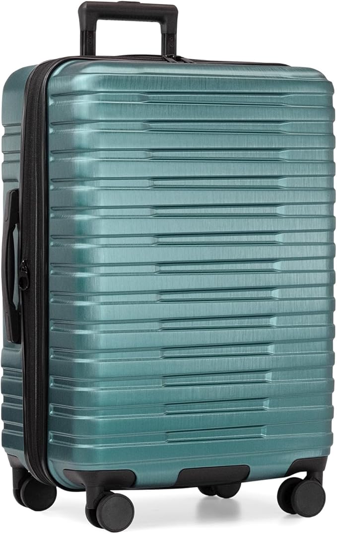 U.S. Traveler Boren Expandable Hardside Rugged Travel Luggage with 8 Spinner Wheels, Teal, Checked-Medium 26-Inch