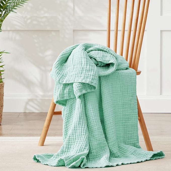 100% Cotton Muslin Blanket Queen 90" x 90", Breathable and Lightweight Cotton Throw Blankets for Bed, Soft Cooling Summer Gauze Blanket for Adults All Season, Mint