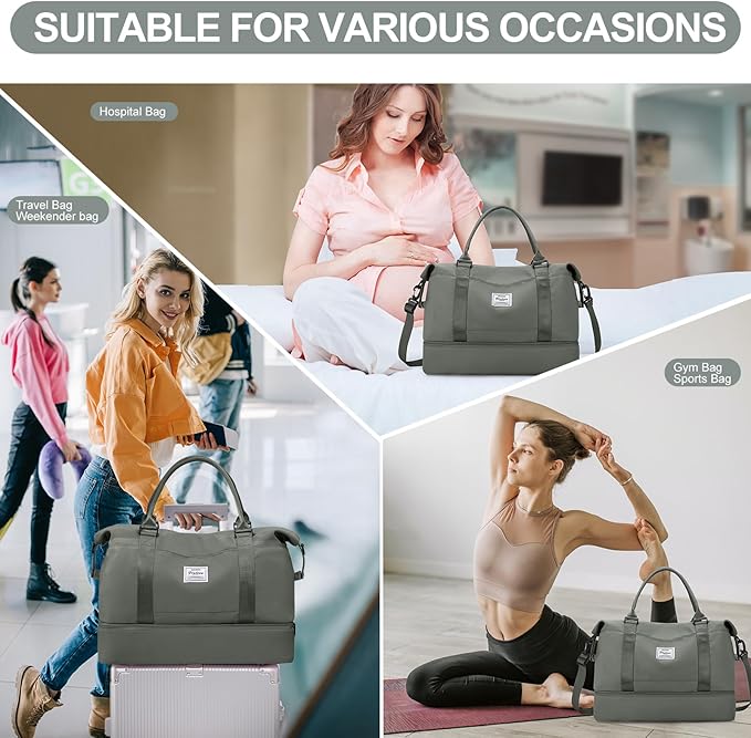 Weekender Bags for Women,Travel Duffle Overnight Bag with Shoe Compartment,Personal Item Carry On Bag,Gym Bag,3 Pcs Set