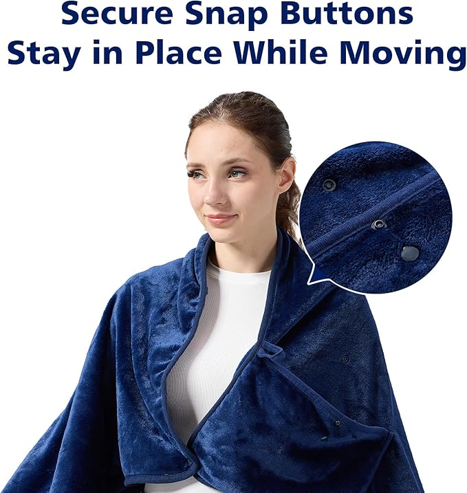 Travel Blanket with Carry Bag, Lightweight Wearable Airplane Blanket, Soft Packable Throw for Travel & Office Navy Blue