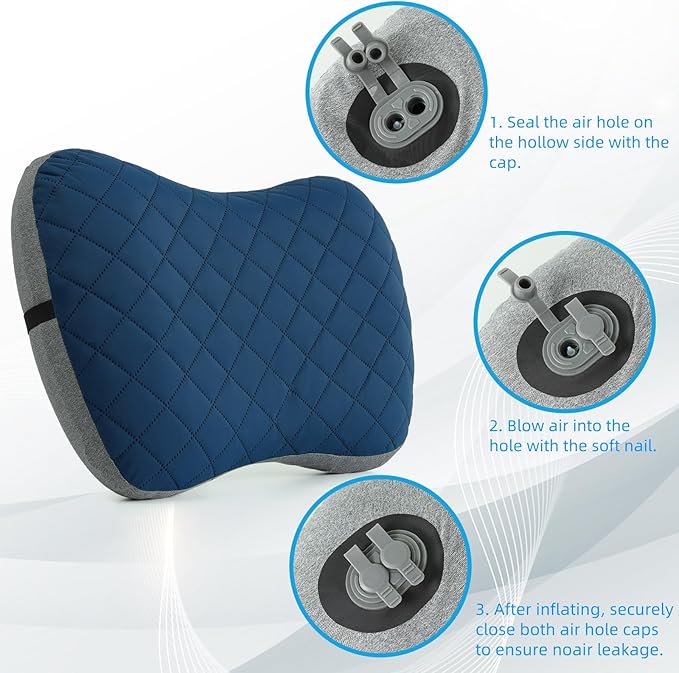 Camping Pillow with Removable Cover- Inflatable Pillow - Travel Pillows for Backpacking & Airplane, Lumbar Support Blow Up Pillow Washable Pillowcase, Compressible Pillow (Pacific Blue (With Cover))