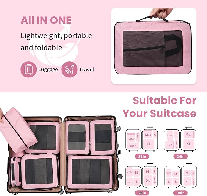 Compression Packing Cubes for Travel, Lightweight Vacation Travel Essentials, Travel Accessories for Suitcase Organizer Bags Set, Durable Luggage Organizer