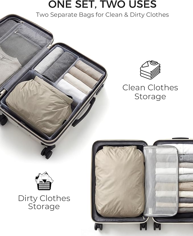 Travel Laundry Bag, Pump Free Vacuum Storage Bag Reusable Compression Dirty Clothes Travel Bag (2 Pcs)(Grey, Medium+Medium)
