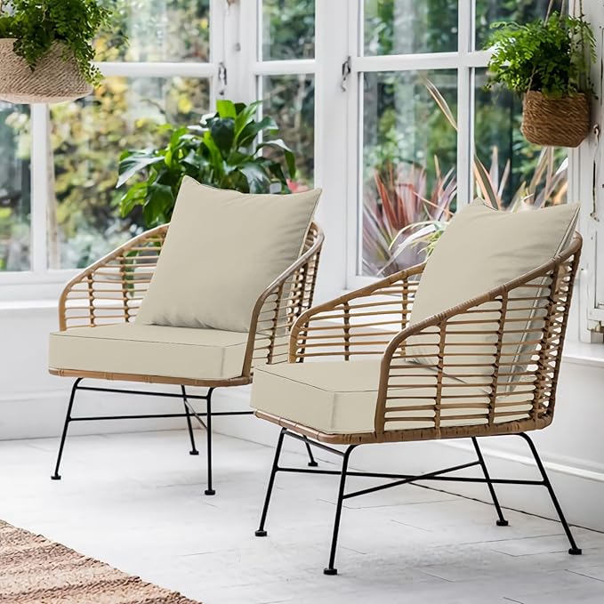 Favoyard Outdoor Seat Cushion Set 19 x 19 Inch Waterproof & Fade Resistant Patio Furniture Cushions with Removable Cover Deep Seat & Back Cushion with Tie Straps for Chair Sofa Couch