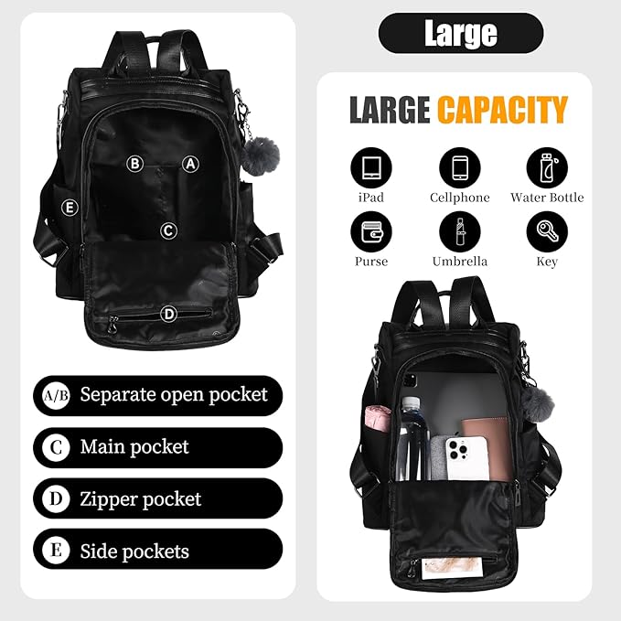 PINCNEL Women Backpack Purse Waterproof Nylon Anti-theft Rucksack Lightweight Shoulder Bag