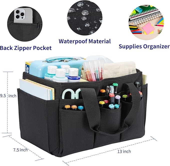 Craft Tote Bag, Art Organizer,Cleaning Supply Caddy, Carrying Bag with Handle for Multi-Purpose, Organizer Caddy for Pets (Black)
