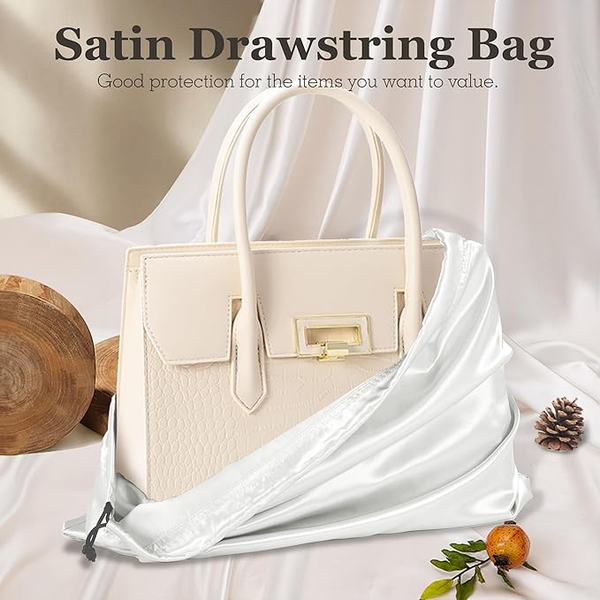 Vonty 3 Pack Silky Dust Bags for Shoes and Purses, Satin Drawstring Bag for HandBags Boots - White Shoe Bag Silk Dust Cover Bag Protector Travel Storage Pouch(23.6 x 19.6 In)