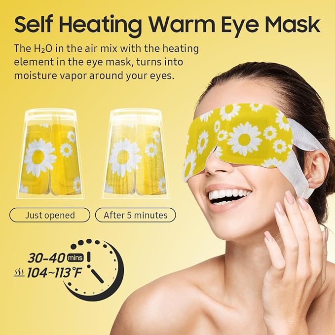 20Packs Steam Eye Mask, Heated Eye Mask Warm Compress for Eyes, Disposable Self Heating Steam Mask for Home, Sleep, Spa, Travel Essentials & Relaxation Gifts, Valentine's Day Gifts (Chamomile)
