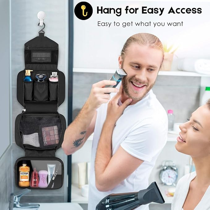 dopobo Travel Toiletry Bag for Women, Dopp Kit for Men, Waterproof Makeup Bag Shaving Bag with Hanging Hook, Portable Toiletry Organizer for Traveling and Camping