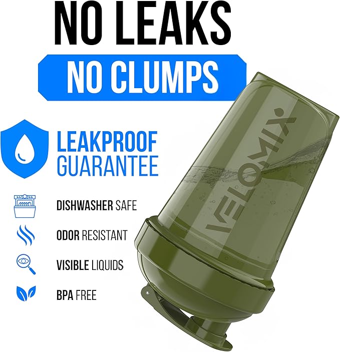 VELOMIX -2 Pack- 20 oz Protein Shaker Bottles for Protein Mixes - 2x Wire Whisk | Leak Proof Shaker Cups for Protein Shakes and Pre Workout | Protein Shaker Bottle Pack (Green/Black)