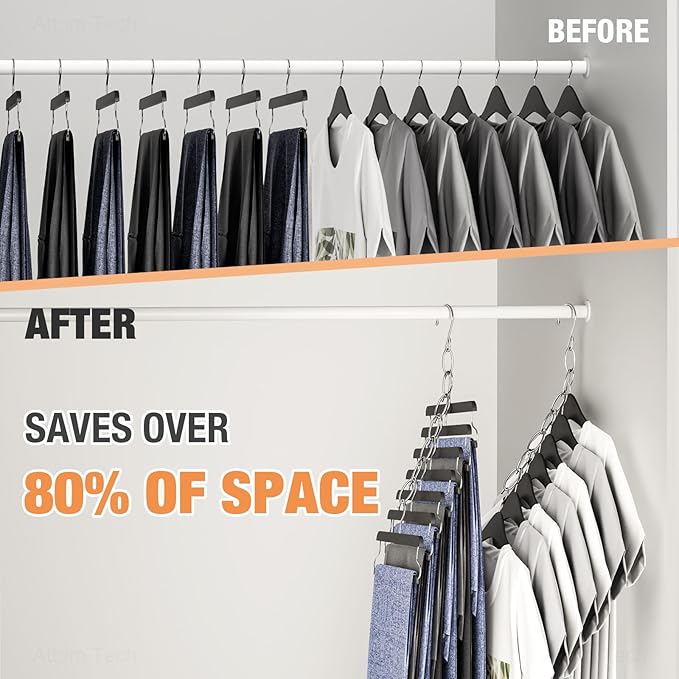 NiHome Clothing Chain Hanger 10-Pack, Metal Closet Organizer Space Saving Hangers with 7 Holes, College Dorm Room Essentials, Closet Organizers and Storage for Home, Office & Travel, Wrinkle-Reducing