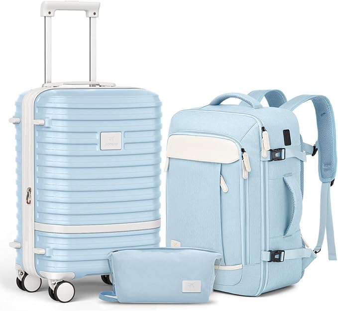 Joyway Expandable Carry on Luggage Sets Airline Approved, Lightweight Hard Shell 20 Inch Carry-on Suitcase with Spinner Wheels (Carry on luggage，LightBlue)