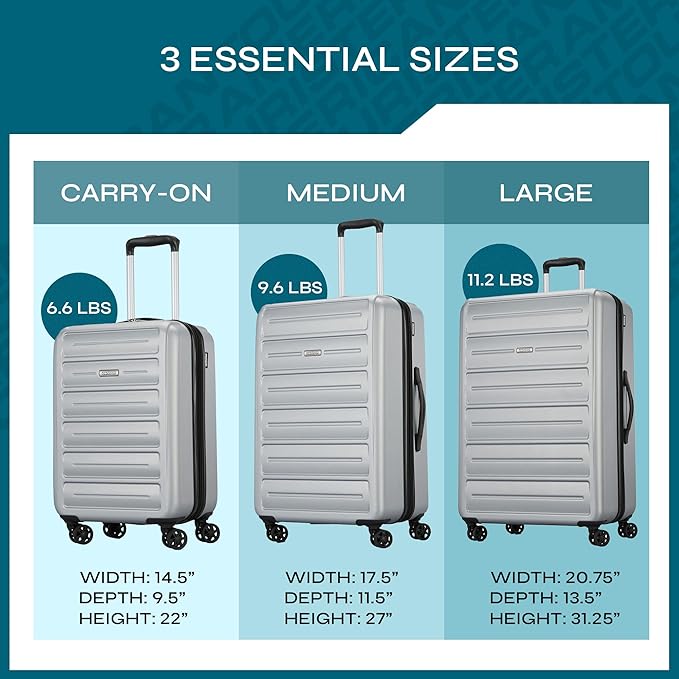 American Tourister Westridge Hardside Luggage Set with Spinner Wheels, Silver, 3PC SET (CO/M/L)