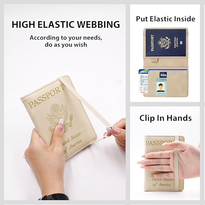Melsbrinna Premium Leather Passport Holder Covers Case, Waterproof Rfid Blocking Travel Wallet Passport Holder with Pen Holder, Cute Passport Book for Women/Men