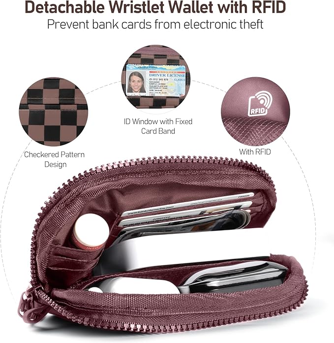 Tiostep Clip and Go Strap for Phone with Wallet Crossbody Phone Lanyard and Detachable Checkered Bag with ID Window and RFID Pouch for Daily Travel.