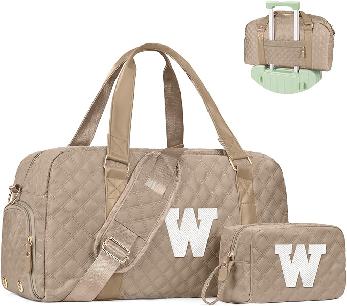 Initial Travel Duffle Bag Women Girls Gift: Personalized Weekender bags, Dance Cheer bag Sports for Girl, Kid Gymnastics Bags, Birthday Gifts for Women Girls Kids Teens Mom Teacher