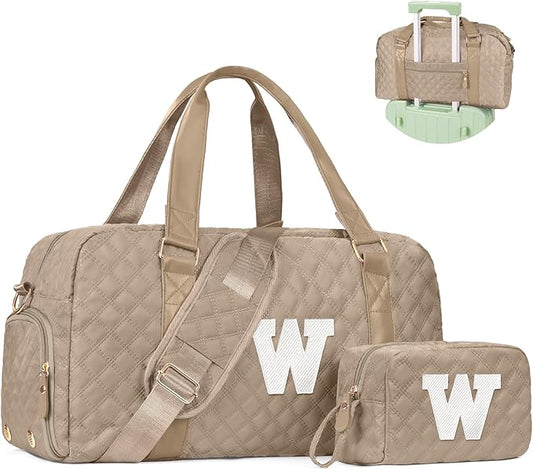 Initial Travel Duffle Bag Women Girls Gift: Personalized Weekender bags, Dance Cheer bag Sports for Girl, Kid Gymnastics Bags, Birthday Gifts for Women Girls Kids Teens Mom Teacher