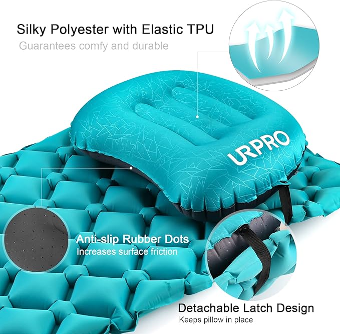 Ultralight Inflatable Camping Travel Pillow - Compressible, Compact, Comfortable, Ergonomic Inflating Pillows for Neck & Lumbar Support Camp, Hiking, Backpacking Green