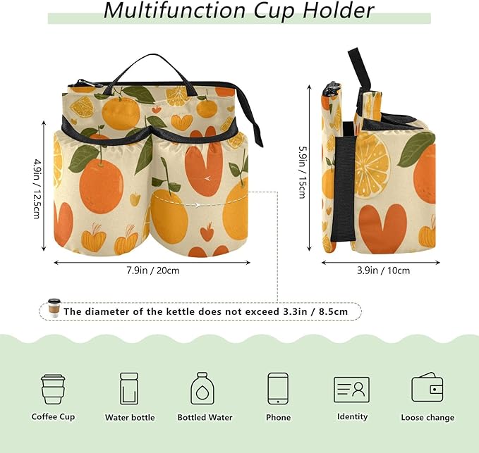 Luggage Cup Holder for Suitcases Free Hands Travel Cup Holder Portable Suitcase Cup Drink Holder Luggage Cup Caddy Bag Carrier Cute Orange and Hearts