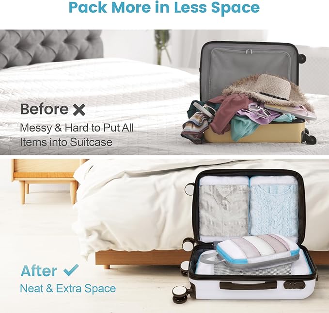Cambond See Through Mesh Compression Packing Cubes - 4 Piece Expandable Space Saving Packing Cubes for Travel, Lightweight Travel Bags Luggage Packing Organizer Essentials for Suitcases, White