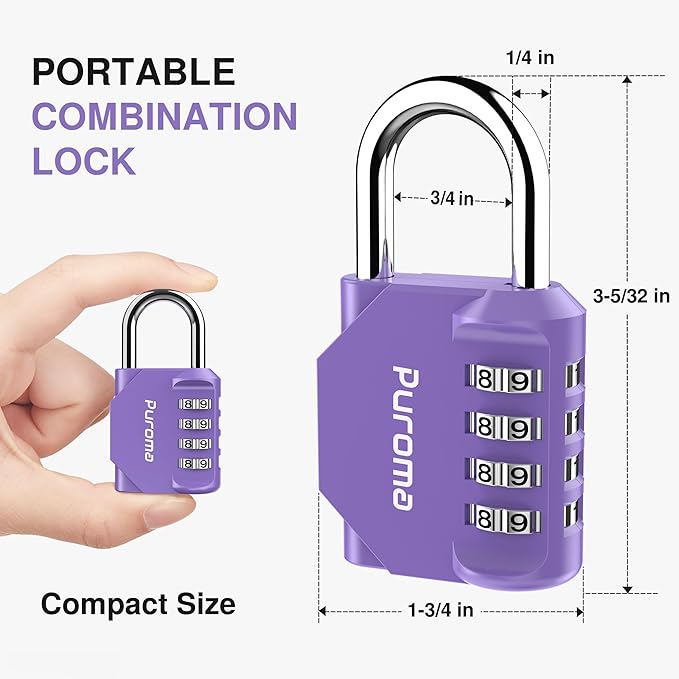 Puroma 2 Pack Combination Lock for Locker 4 Digit Outdoor Waterproof Padlock for School, Gym, Sports, Fence, Toolbox, Gate, Case, Outdoor, Hasp Storage (Purple)