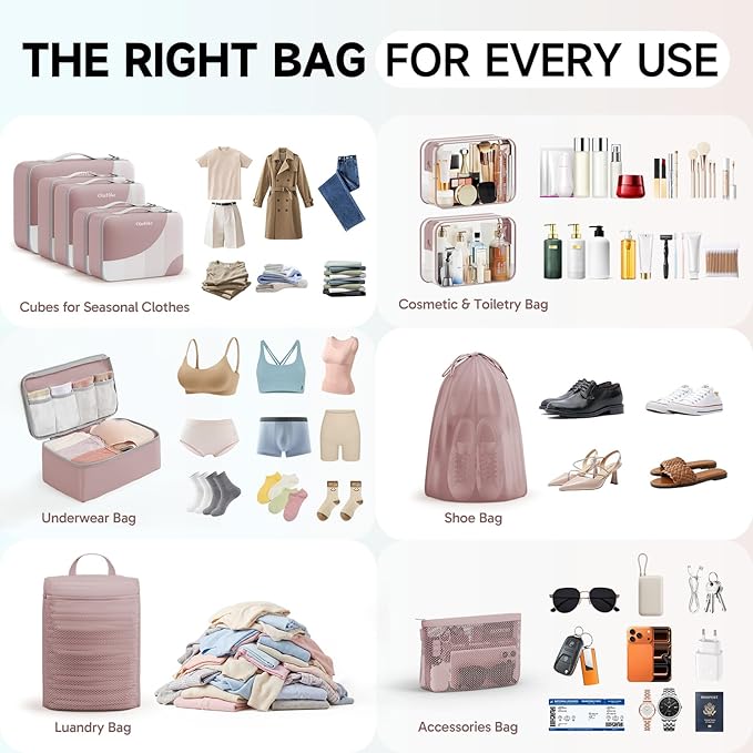 11 Set Packing Cubes for Travel,Gifts for Women Mom Kids, TSA Approved Bags for Makeup,Cosmetic,Toiletry, Suitcase Organizers for Checked Luggage,Cruise Essentials,Airplane Accessories,Light Coral Red