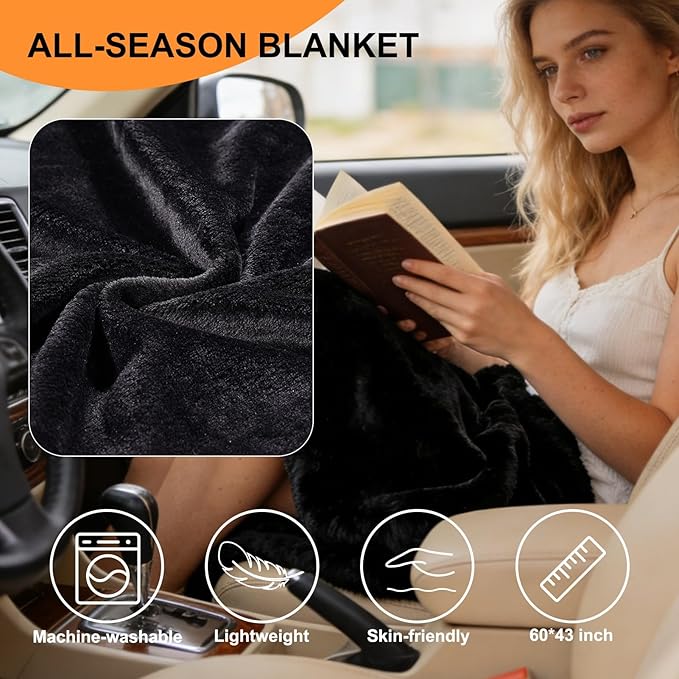 Travel Pillow Blanket Set - Hooded Neck Pillows Airplane with Portable Bag Earplugs, Memory Foam Filling, Long Flights Trip Essentials for Plane, Office, Cars Sleeping