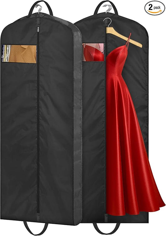 MISSLO 54" Garment Bags for Travel for Women Waterproof Dress Bags for Gowns Long Dress Cover for Gowns, Coats, Suits, Black, 2 Packs